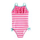 Girls 4-6x So&reg; Polka-dot Ruffle Top & Striped Pattern One-piece Swimsuit, Size: 6x, Pink