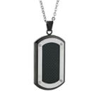 Lynx Two Tone Stainless Steel Carbon Fiber Dog Tag Necklace - Men, Size: 22, Black