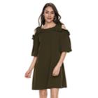 Women's Nina Leonard Cold-shoulder Ruffle Swing Dress, Size: Medium, Med Green