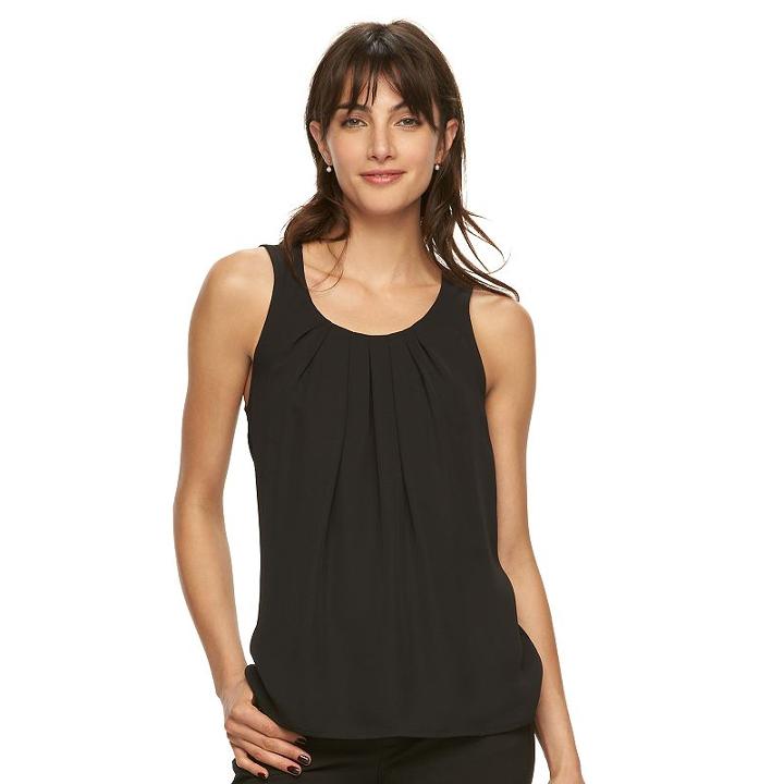 Women's Elle&trade; Pleated Scoopneck Tank, Size: Xl, Black