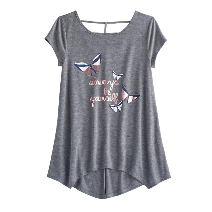 Girls 7-16 & Plus Size So&reg; Cage-back Printed Legging Tee, Size: 12, Med Grey