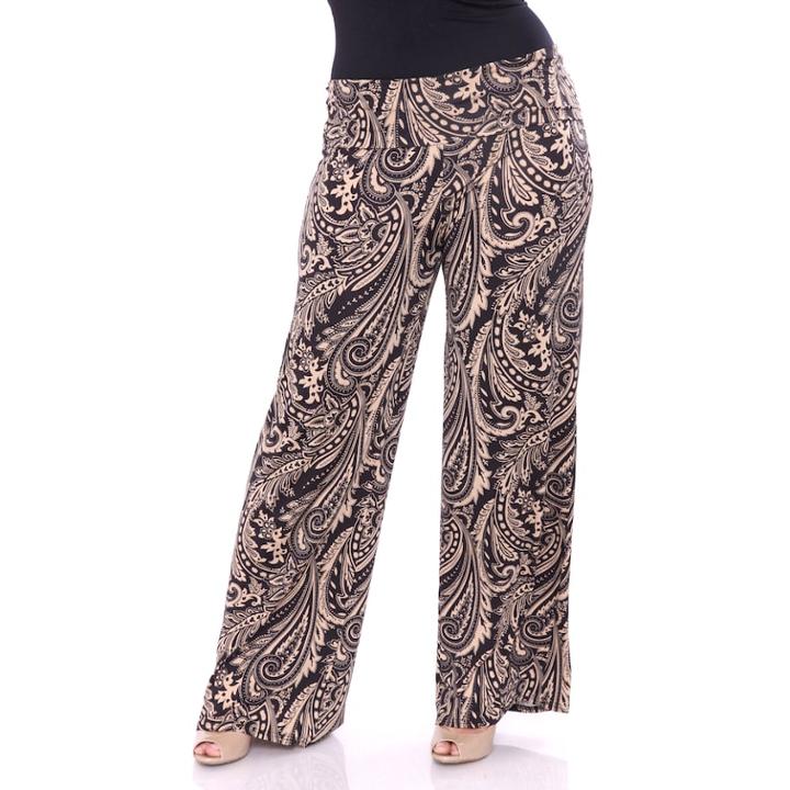 Plus Size White Mark Solid Palazzo Pants, Women's, Size: 3xl, Black Brown Paisley