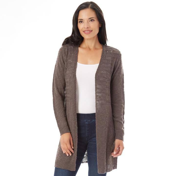 Women's Apt. 9&reg; Pointelle Cardigan, Size: Medium, Dark Grey