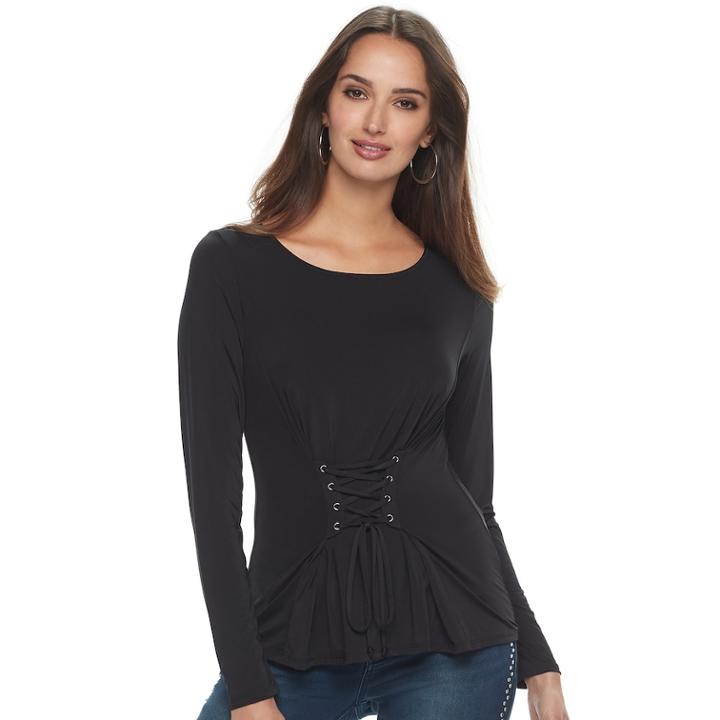 Women's Jennifer Lopez Lace-up Corset Top, Size: Large, Black