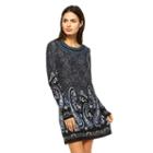 Women's White Mark Paisley Embroidered Sweaterdress, Size: Large, Grey Other