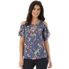 Juniors' Iz Byer California Flutter Cold Shoulder Top, Teens, Size: Medium, Denim Floral