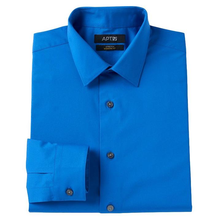 Men's Apt. 9&reg; Modern-fit Solid Stretch Spread-collar Dress Shirt, Size: 15-32/33, Blue (navy)
