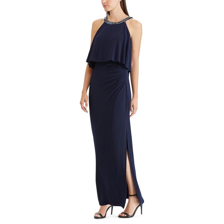 Women's Chaps Embellished Blouson Evening Gown, Size: 2, Blue (navy)