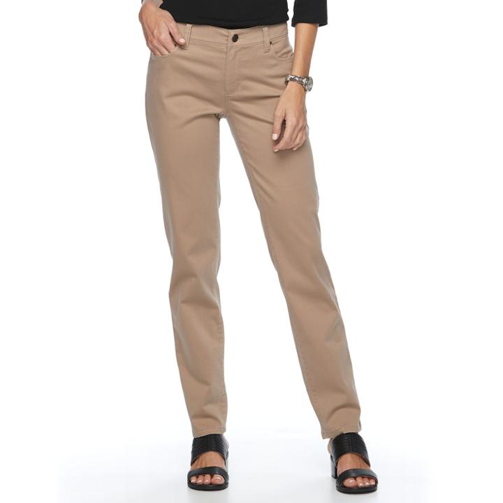 Women's Croft & Barrow&reg; Twill Straight-leg Pants, Size: 16, Med Beige