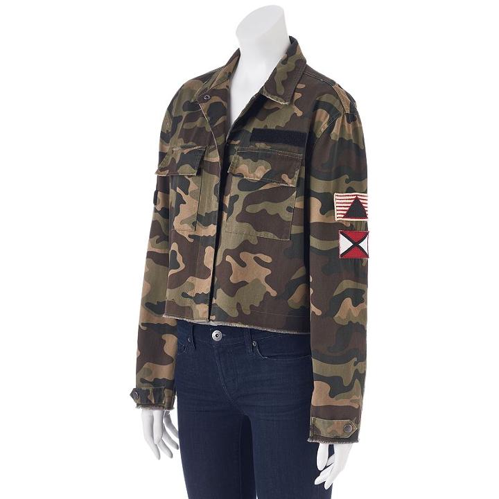 Juniors' Cloudchaser Patches Camo Crop Jacket, Girl's, Size: Small, Lt Beige