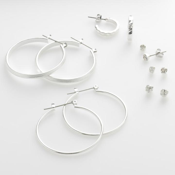 Mudd Silver-tone Hoop And Stud Earring Set, Women's, Grey