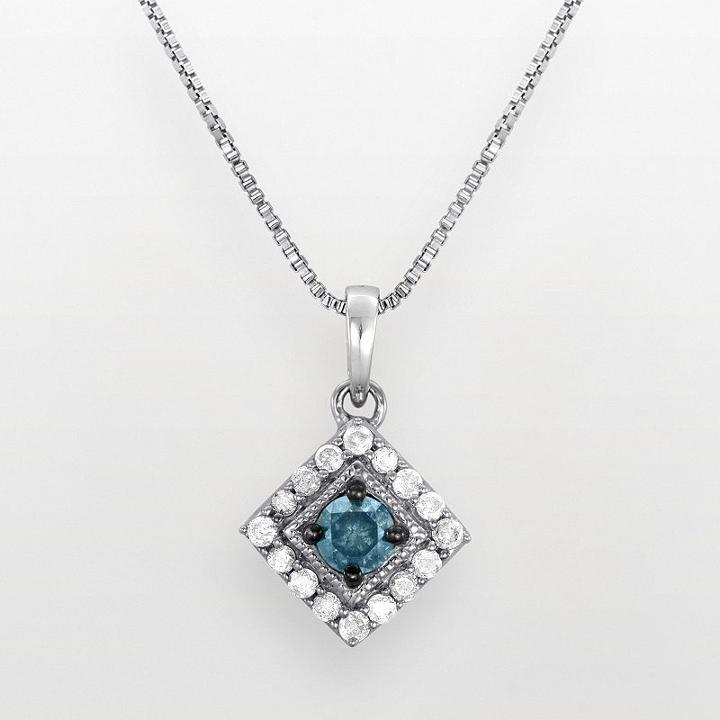 Sterling Silver 1/2-ct. T.w. Blue And White Diamond Frame Pendant, Women's, Size: 18