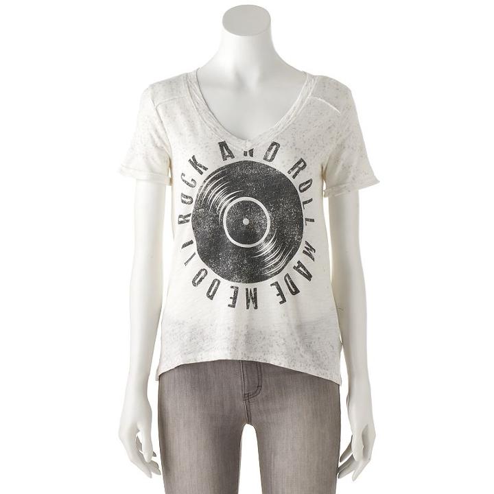 Women's Rock & Republic&reg; High-low Graphic Tee, Size: Xl, Beig/green (beig/khaki)