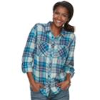 Women's Columbia Wildscape Flannel Plaid Roll-tab Shirt, Size: Small, Light Blue
