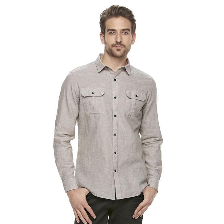 Marc Anthony, Men's Slim-fit Linen-blend Textured Button-down Shirt, Size: Small, Lt Beige