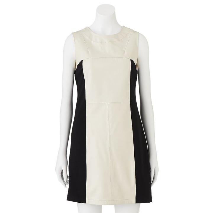 Women's Excelled Colorblock Leather Mixed-media Sheath Dress, Size: Xl, White