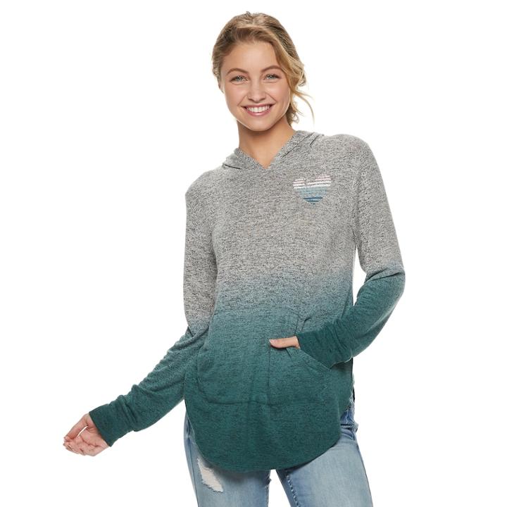 Juniors' Striped Heart Dip-dye Cozy Hoodie, Teens, Size: Medium, Light Grey