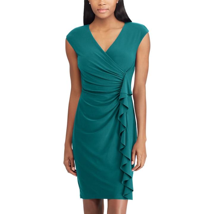 Petite Chaps Surplice Ruffle Dress, Women's, Size: S Petite, Green