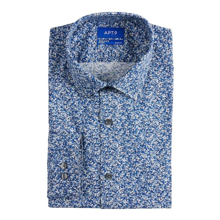 Men's Apt. 9&reg; Slim-fit Premier Flex Collar Stretch Dress Shirt, Size: 17-34/35, Blue (navy)