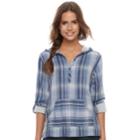 Women's Sonoma Goods For Life&trade; Plaid Hoodie Tee, Size: Large, Dark Blue