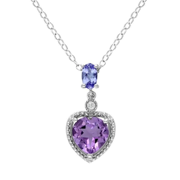 Stella Grace Amethyst, Tanzanite & Diamond Accent Sterling Silver Heart Pendant Necklace, Women's, Size: 18, Purple