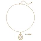 Simulated Crystal Hammered Teardrop Pendant Nickel Free Necklace & Stud Earring Set, Women's, Gold