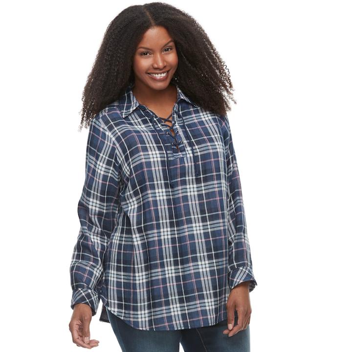Plus Size Sonoma Goods For Life&trade; Lace-up Shirt, Women's, Size: 2xl, Blue