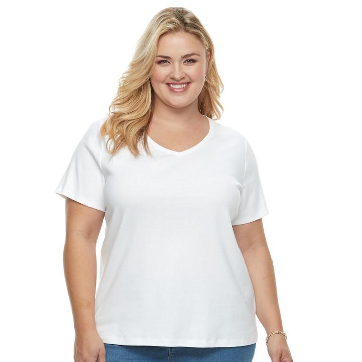 Plus Size Croft & Barrow&reg; Essential V-neck Tee, Women's, Size: 1xl, White