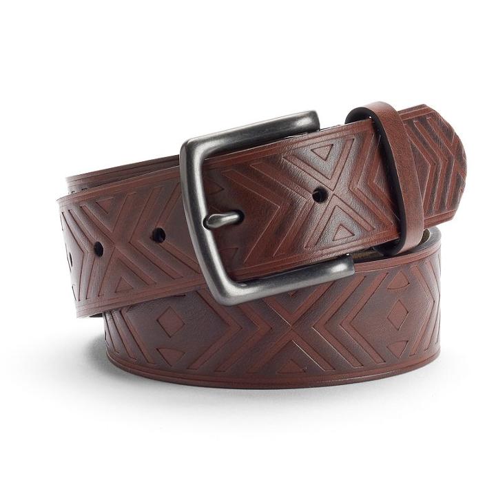 Men's Urban Pipeline&reg; Tribal Embossed Belt, Size: Medium, Brown
