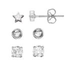 Crystal Silver Tone Star & Ball Stud Earring Set, Women's, White