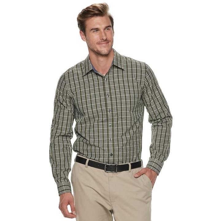 Men's Van Heusen Never Tuck Slim-fit Button-down Shirt, Size: L Tall, Green