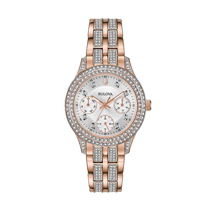 Bulova Women's Crystal Stainless Steel Watch - 98n113, Size: Medium, Pink