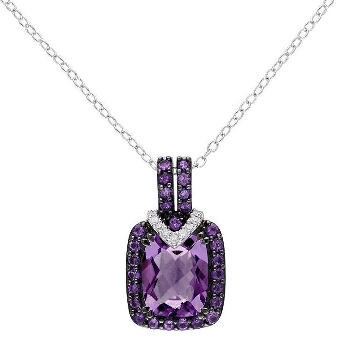 Sterling Silver Amethyst, African Amethyst & Diamond Accent Halo Pendant, Women's, Size: 18, Purple
