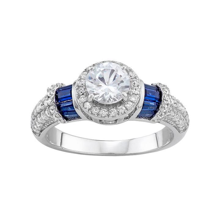 Sterling Silver Lab-created Blue & White Sapphire Halo Ring, Women's, Size: 5