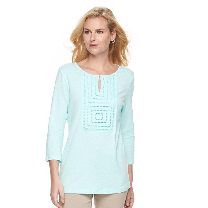 Women's Croft & Barrow&reg; Open-work Slubbed Tee, Size: Medium, Turquoise/blue (turq/aqua)