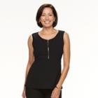 Women's Harve Benard Zip-front Georgette Blouse, Size: Small, Black
