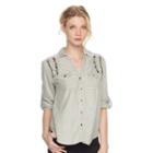 Women's Rock & Republic&reg; Embellished Roll-cuff Shirt, Size: Xl, Silver