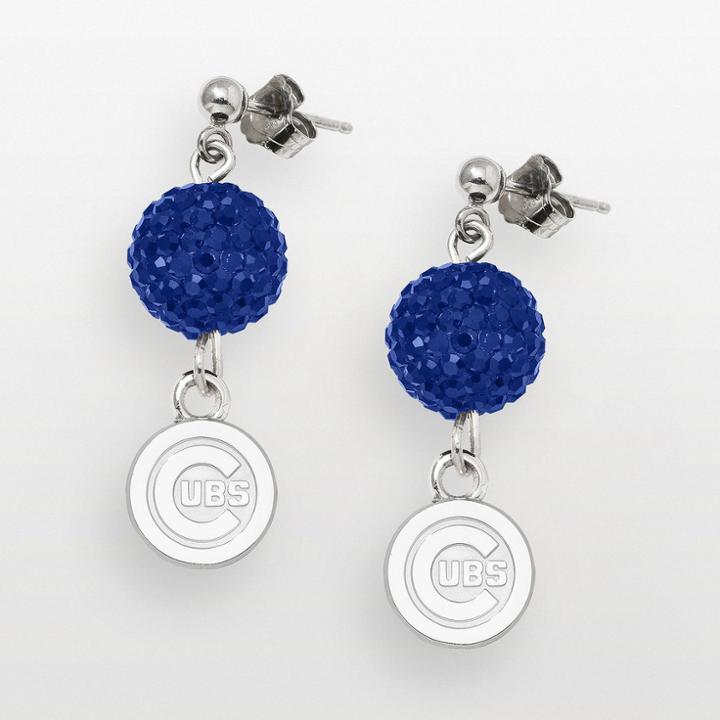 Logoart Chicago Cubs Sterling Silver Crystal Logo Linear Drop Earrings, Women's