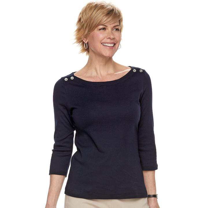 Women's Croft & Barrow&reg; Button-shoulder Boatneck Top, Size: Xxl, Dark Blue