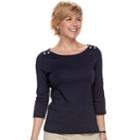 Women's Croft & Barrow&reg; Button-shoulder Boatneck Top, Size: Xxl, Dark Blue