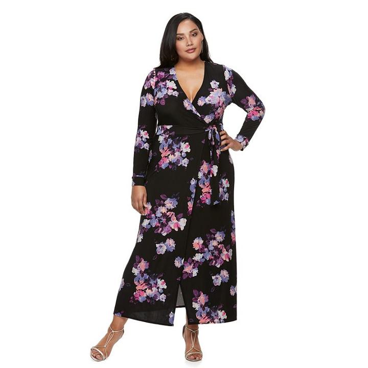 Plus Size Jennifer Lopez Faux-wrap Maxi Dress, Women's, Size: 1xl, Black