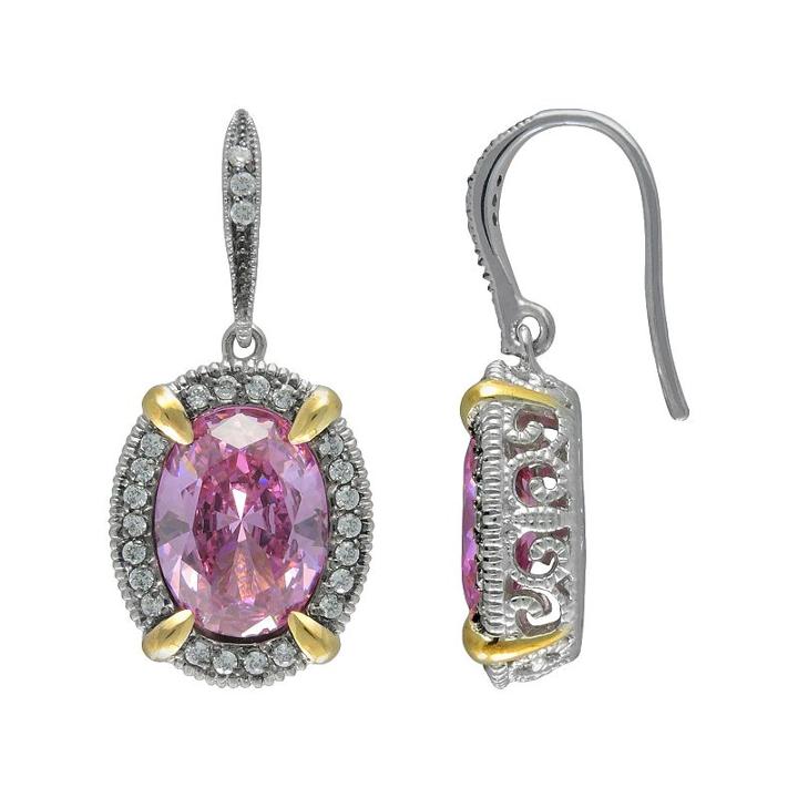 Siri Usa By Tjm 14k Gold Over Silver And Sterling Silver Pink And White Cubic Zirconia Oval Frame Drop Earrings, Women's