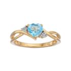 10k Gold Blue Topaz & Diamond Accent Swirl Heart Ring, Women's, Size: 6