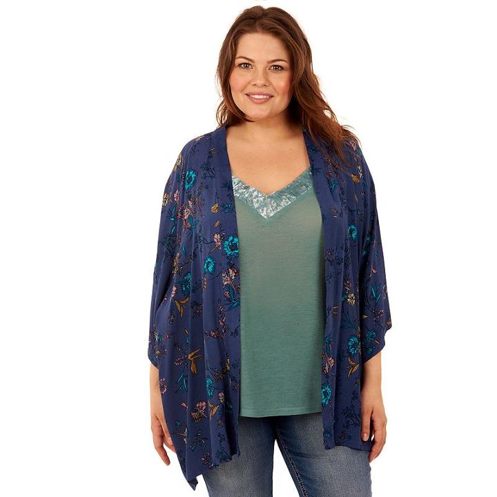 Juniors' Plus Size Wallflower Velvet Trim Tank & Kimono Set, Teens, Size: 3xl, Brt Blue
