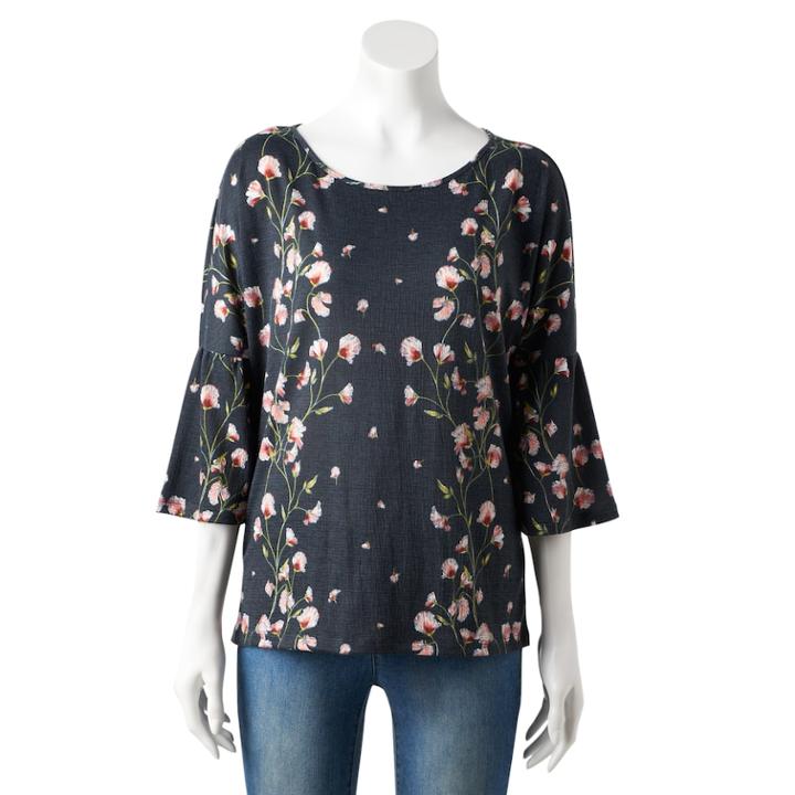 Women's Lc Lauren Conrad Printed Bell Sleeve Top, Size: Small, Blue