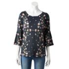 Women's Lc Lauren Conrad Printed Bell Sleeve Top, Size: Small, Blue