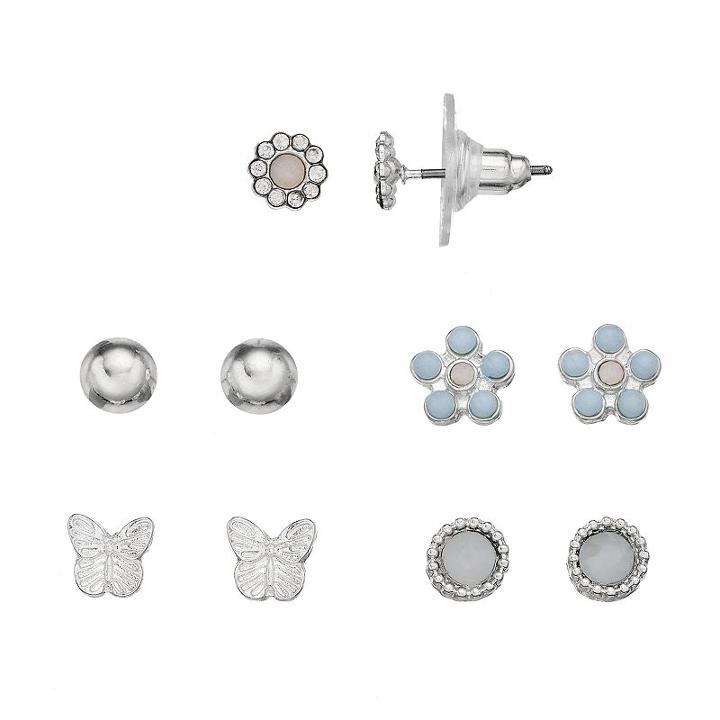 Lc Lauren Conrad Butterfly & Flower Nickel Free Stud Earring Set, Women's, Blue