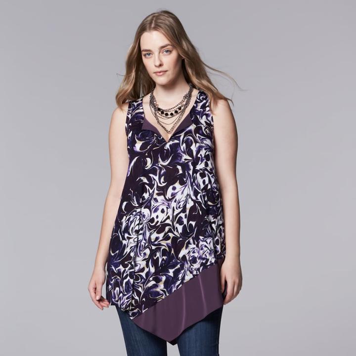 Plus Size Simply Vera Vera Wang Floral Asymmetrical Tunic, Women's, Size: 3xl, Drk Purple