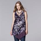 Plus Size Simply Vera Vera Wang Floral Asymmetrical Tunic, Women's, Size: 3xl, Drk Purple