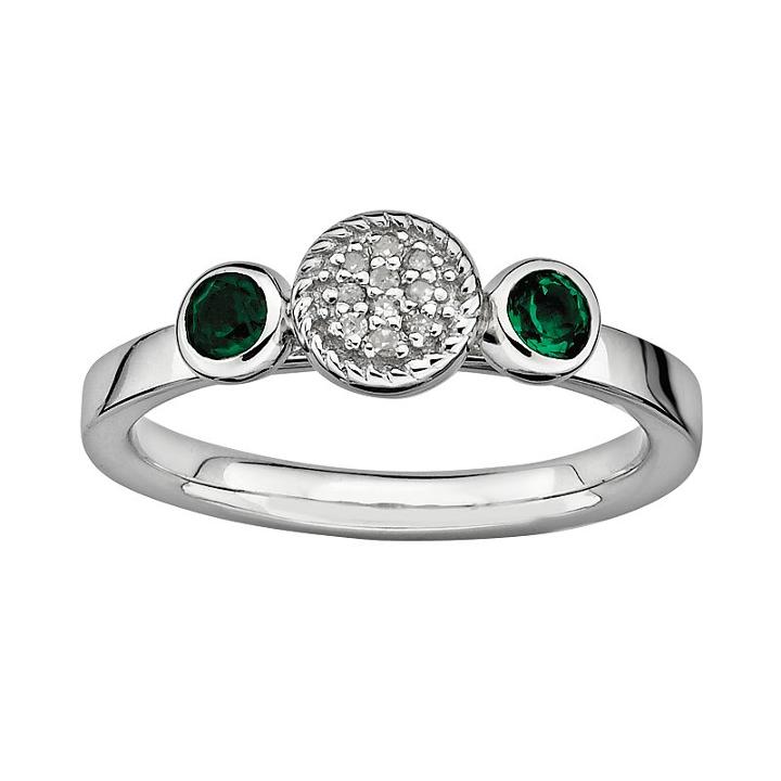 Stacks And Stones Sterling Sterling Silver Lab-created Emerald And Diamond Accent Stack Ring, Women's, Size: 5, Green